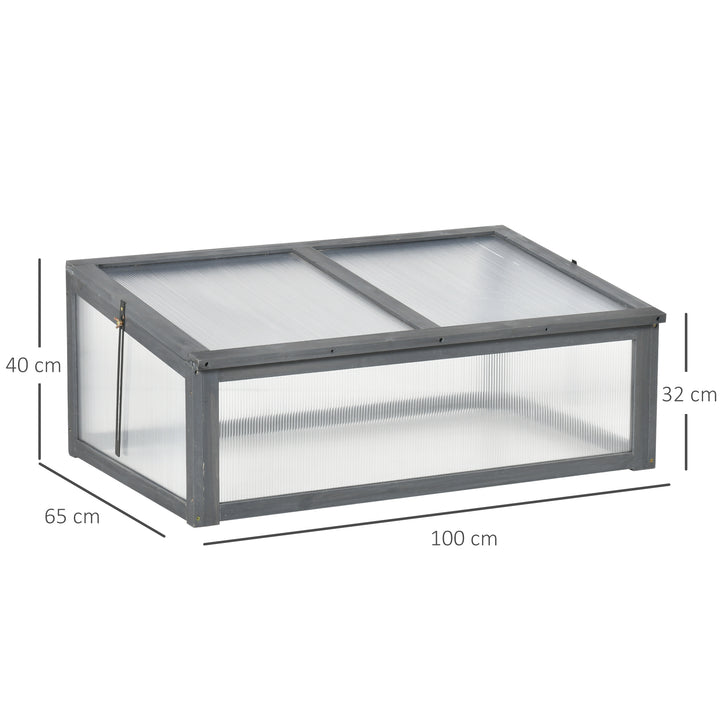 Wooden Cold Frame, Small Polycarbonate Greenhouse for Plants with Openable & Tilted Top Cover, Grey, 100 x 65 x 40cm