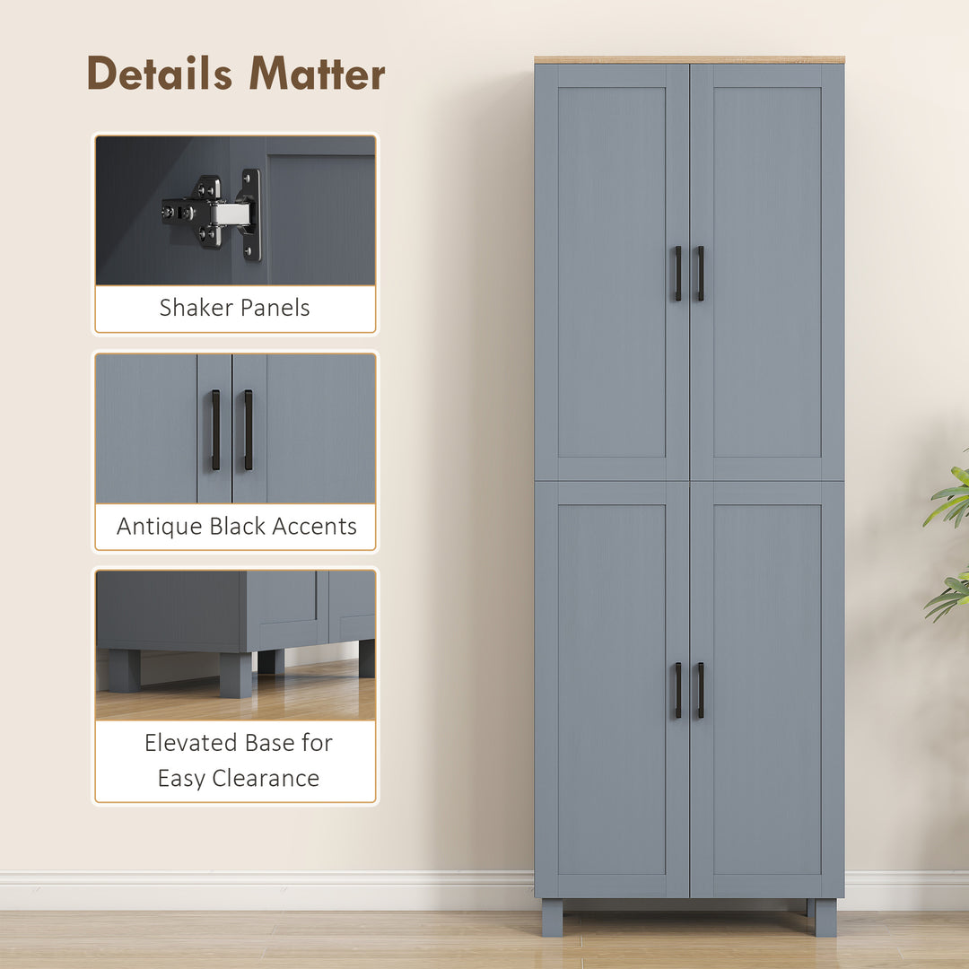 Freestanding Kitchen Cupboard, 4-Door Storage Cabinet with Adjustable Shelves, Modern Kitchen Pantry for Dining Room, 170cm, Grey Wood Effect