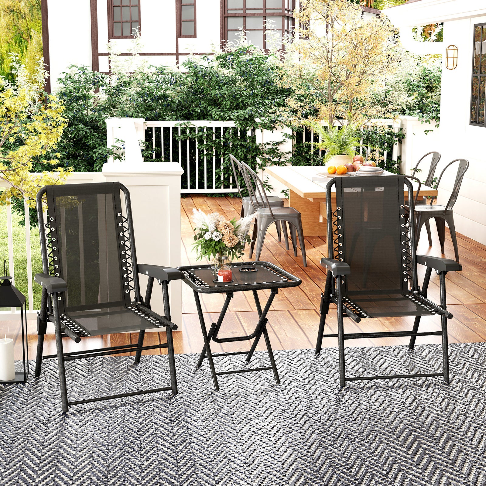 Three-Piece Garden Table and Chair Set - Black