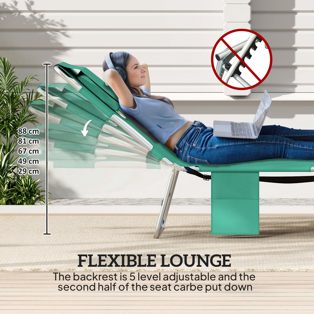 5-Position Adjustable Sun Loungers Set of 2 with Reading Hole and Side