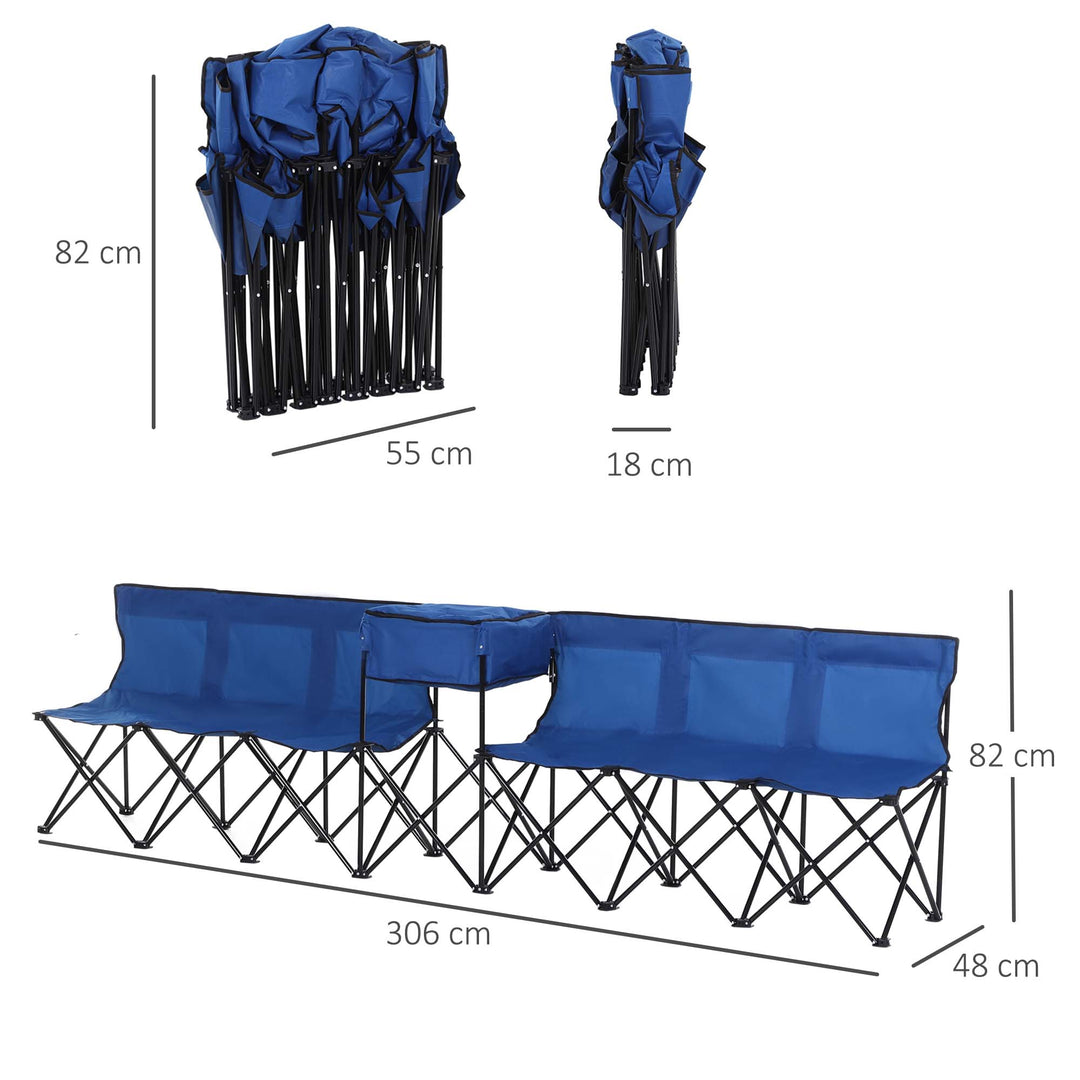 6 Seat Folding Sports Bench Portable Sports Team Bench Spectator Chair with Cooler Bag and Carrying Bag for Outdoor Picnic Camping - Blue