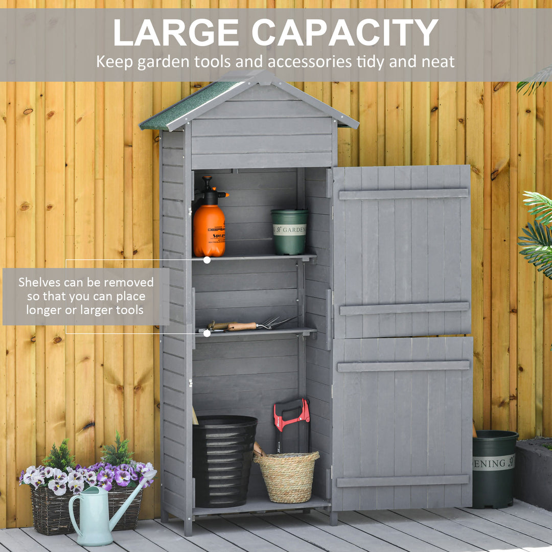 Wooden Garden Storage Shed Utility Gardener Cabinet w/ 3 Shelves, Tilted-felt Roof and Two Lockable Doors, 79cm x 49cm x 191.5cm, Dark Grey