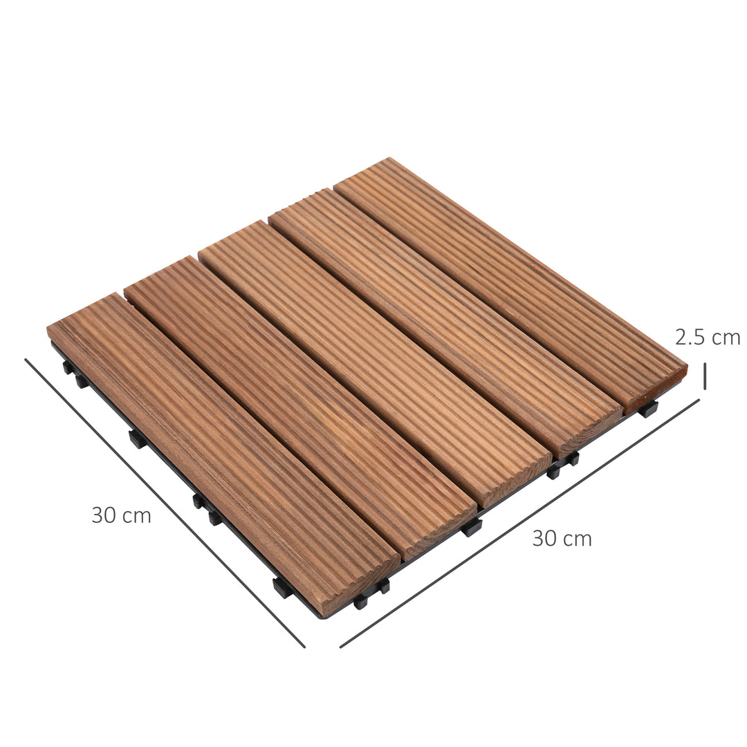 MCL 27 Pcs Solid Wood Interlocking Decking Tiles For Patio, Balcony, Roof Terrace, Hot Tub, Brown, (30 x 30 cm Per Piece)