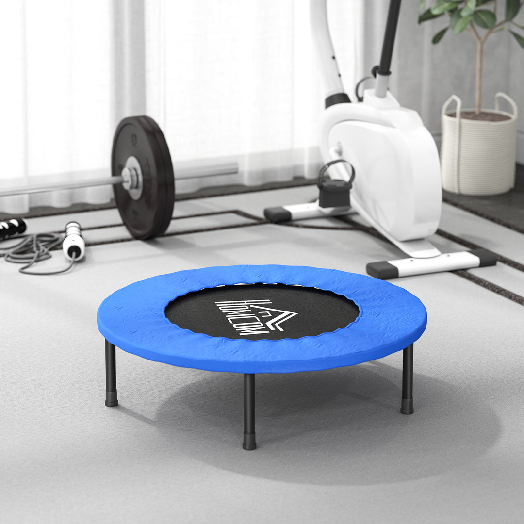 32" Mini Fitness Trampoline Home Gym Yoga Exercise Rebounder Indoor Outdoor Jumper with Safety Pad, Support Up to 100 KG, Blue and Black