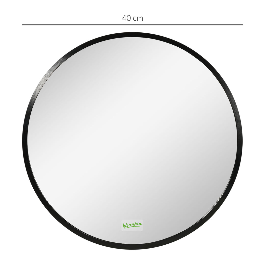 kleankin Round Bathroom Mirror: Wall-Mounted Makeup Mirror with Aluminium Frame, Black | Aosom UK