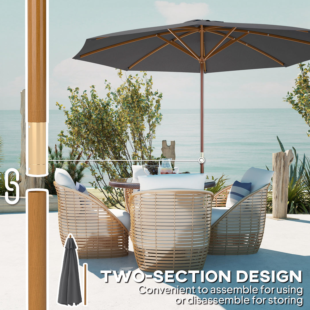 3m Wood Pole Parasol Umbrella - Grey
