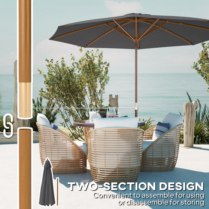 3m Wood Pole Parasol Umbrella - Grey