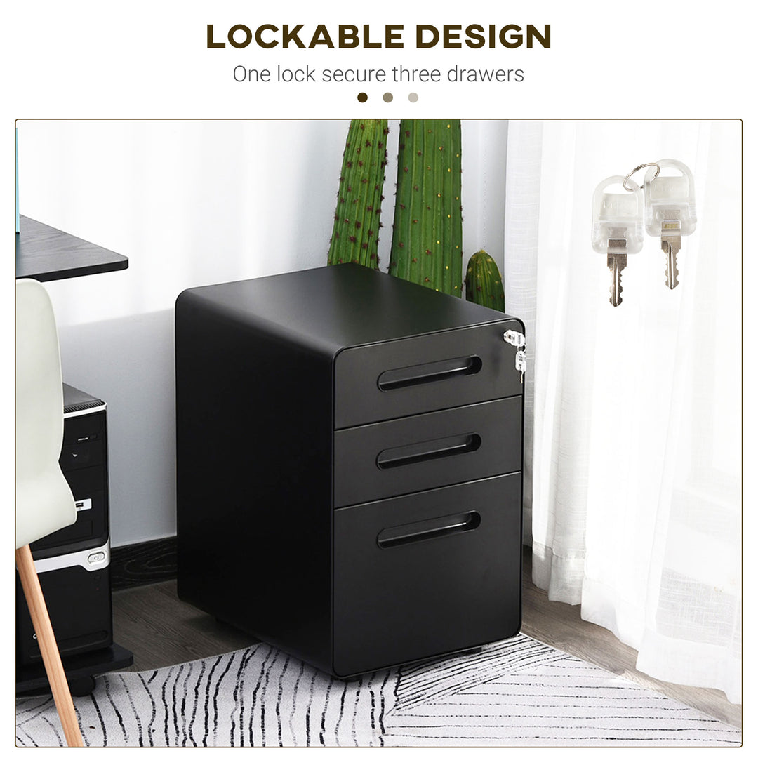 Lockable File Cabinet with 3 Drawers, Vertical Office Drawer for A4, Letter, Legal Size, Anti-tilt Design, Pre-Assembled Body, Black