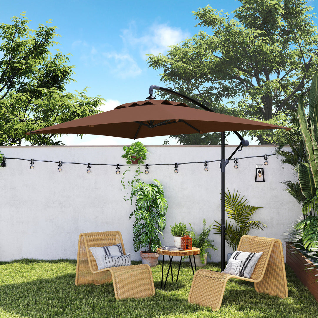 3m Square Canopy Cantilever Parasol, with Cross Base - Brown