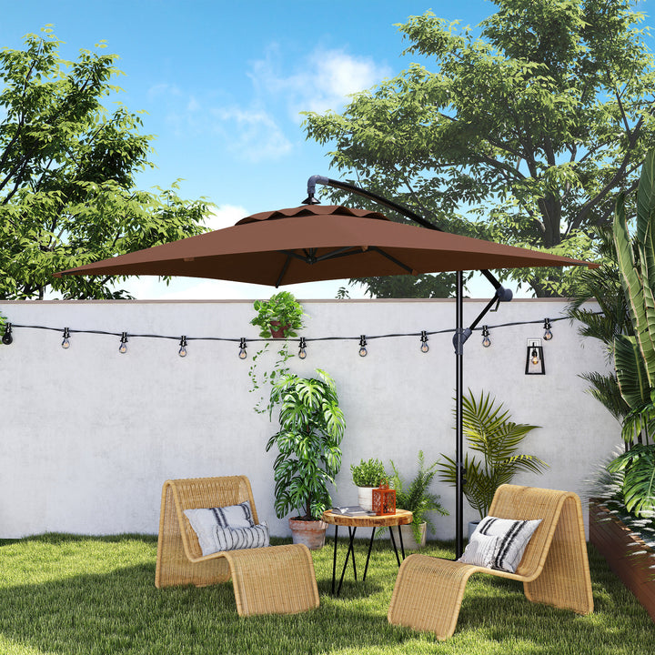 3m Square Canopy Cantilever Parasol, with Cross Base - Brown