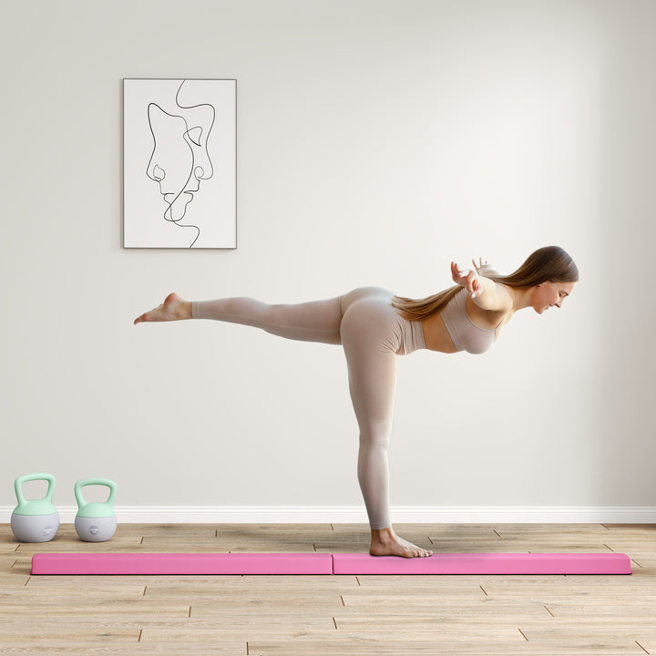 SPORTNOW 7.7ft Folding Gymnastics Beam, Floor Balance Beam for Kids with Anti-Slip Base, Gymnastics Equipment for Home, Pink