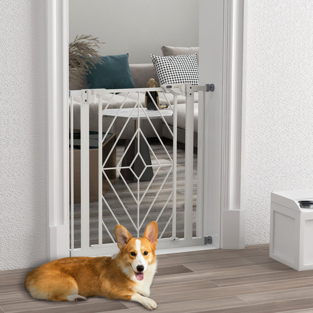 PawHut Pressure Fit Stair Gate, Dog Gate, with Auto Closing Door, Double Locking, Easy Installation, Openings 74-80cm - White | Aosom UK