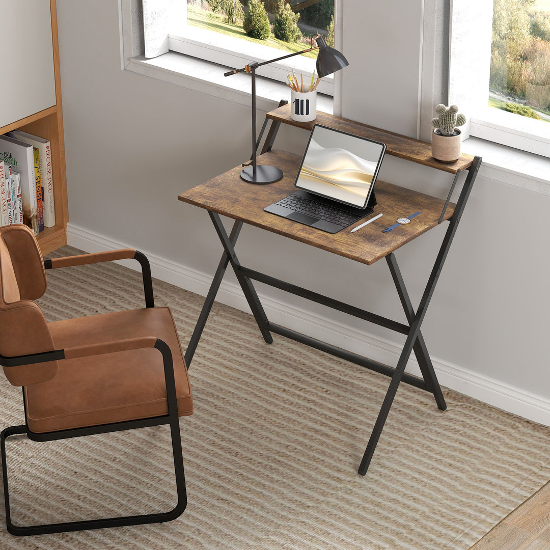 81.5 cm Folding Computer Desk with Monitor Shelf - Rustic Brown