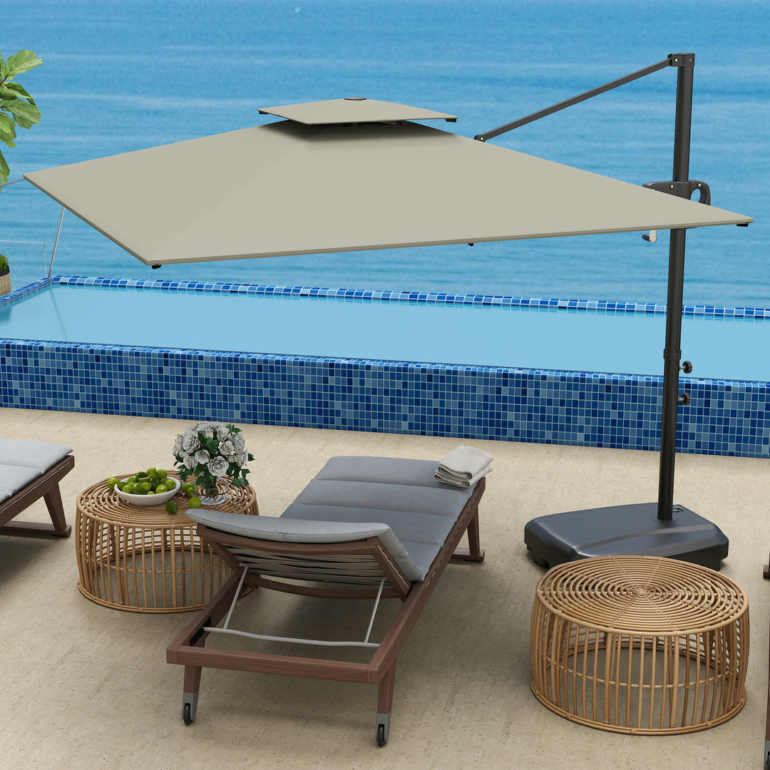Cantilever Parasol with Weighted Base Double Top Garden Parasol Square Hanging Patio Umbrella with Crank Tilt Light Grey