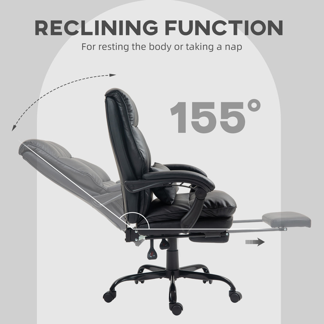 Faux Leather Reclining Office Chair, with Footrest - Black