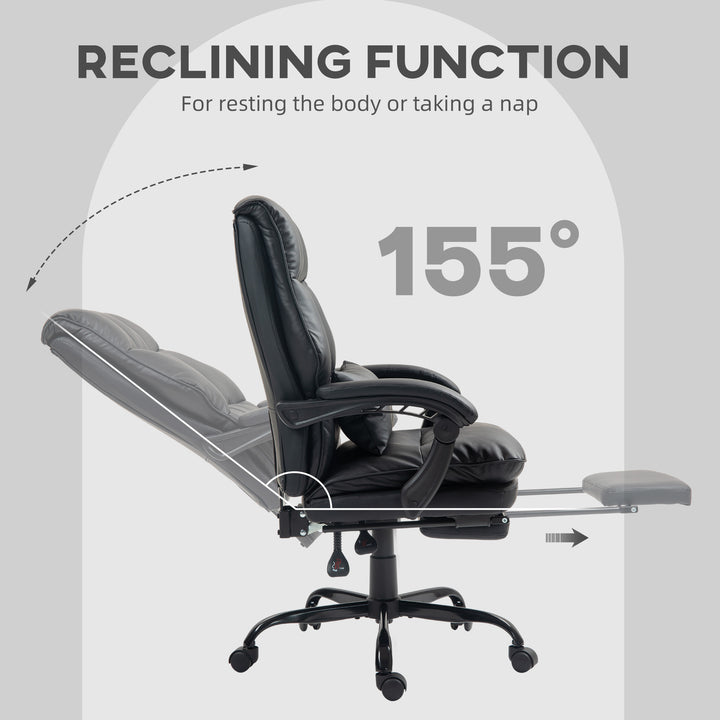 Faux Leather Reclining Office Chair, with Footrest - Black