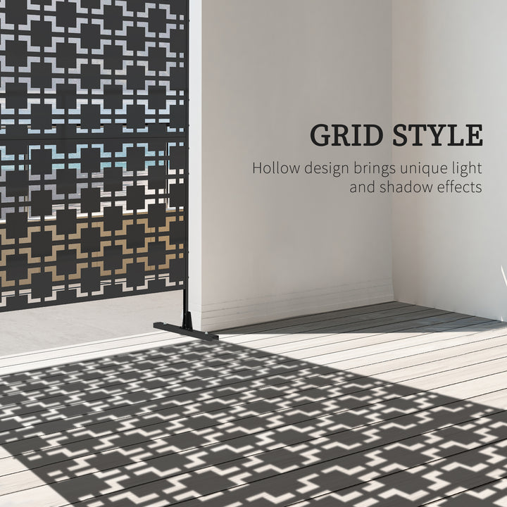 MCL Metal Decorative Privacy Screen Outdoor Divider, Black Grid