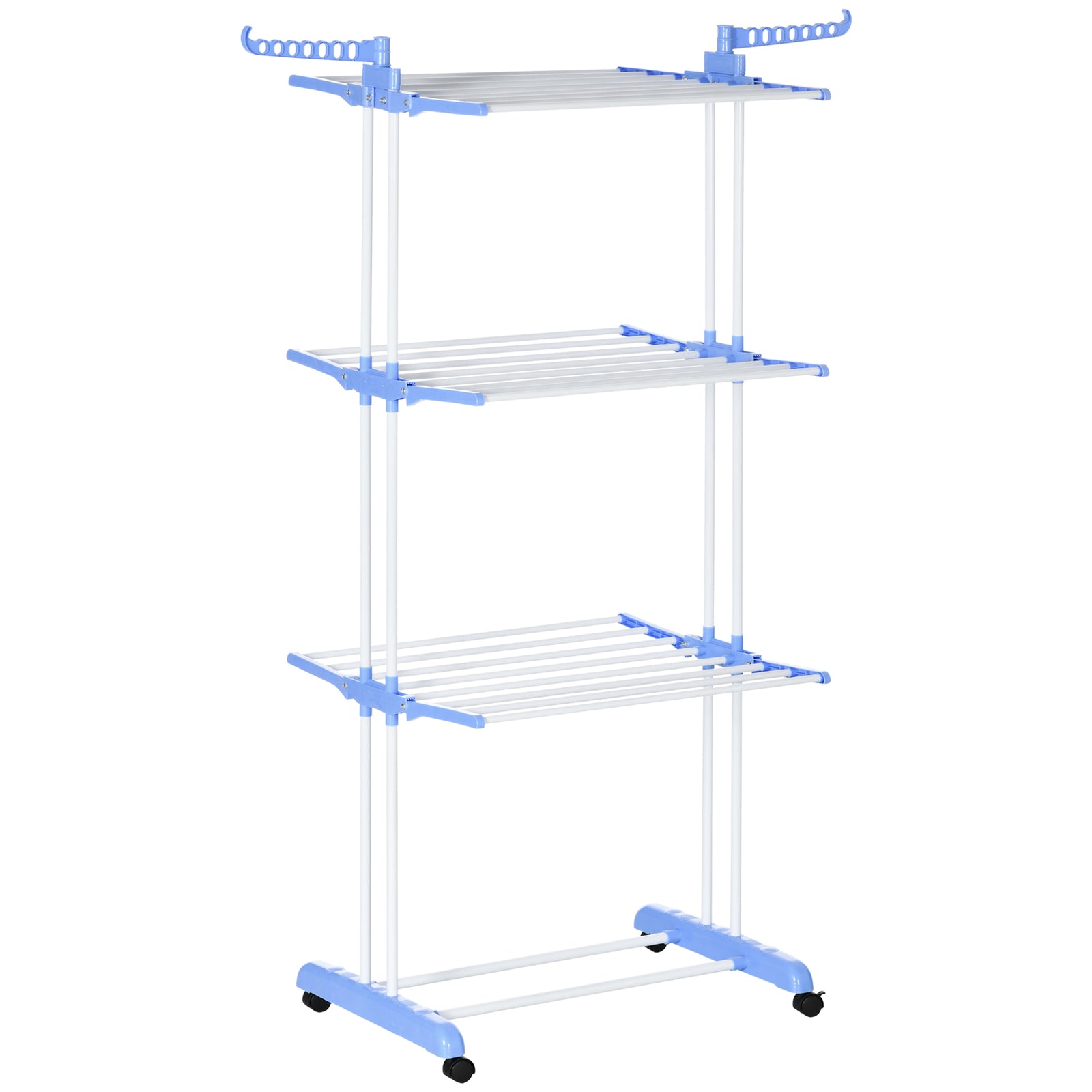 Foldable Clothes Drying Rack, 4-Tier Steel Garment Laundry Rack with Castors for Indoor and Outdoor Use, Blue