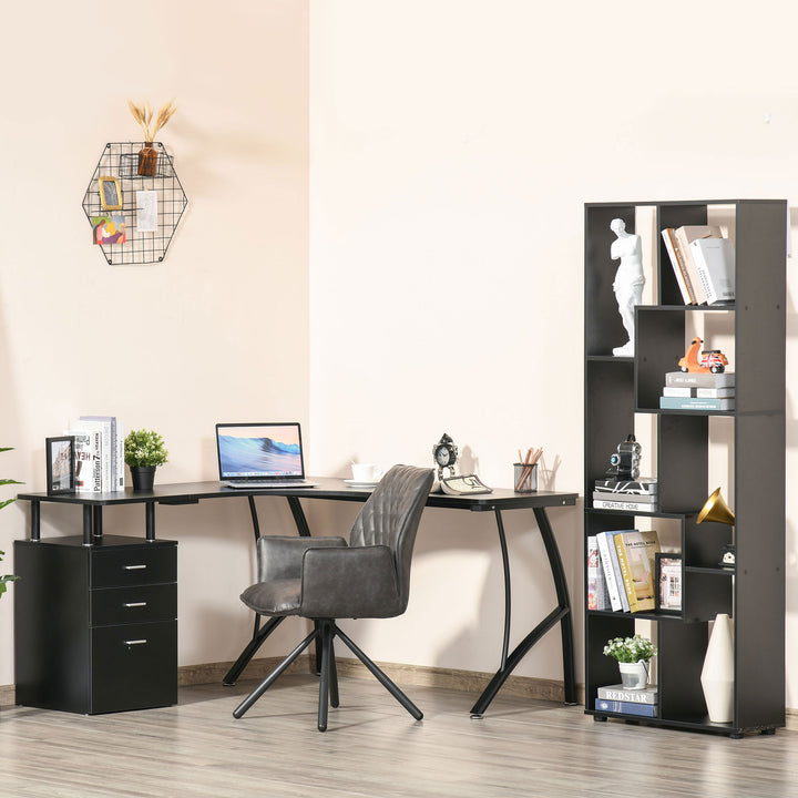 MCL L-Shaped Computer Desk Table with Storage Drawer, Home Office Desk Corner Industrial Style Workstation for A4 Files 143.5 x 143.5 x 76cm, Black