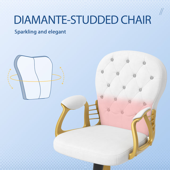 Height Adjustable Home Office Chair, Button Tufted Computer Chair with Padded Armrests and Tilt Function, Cream White