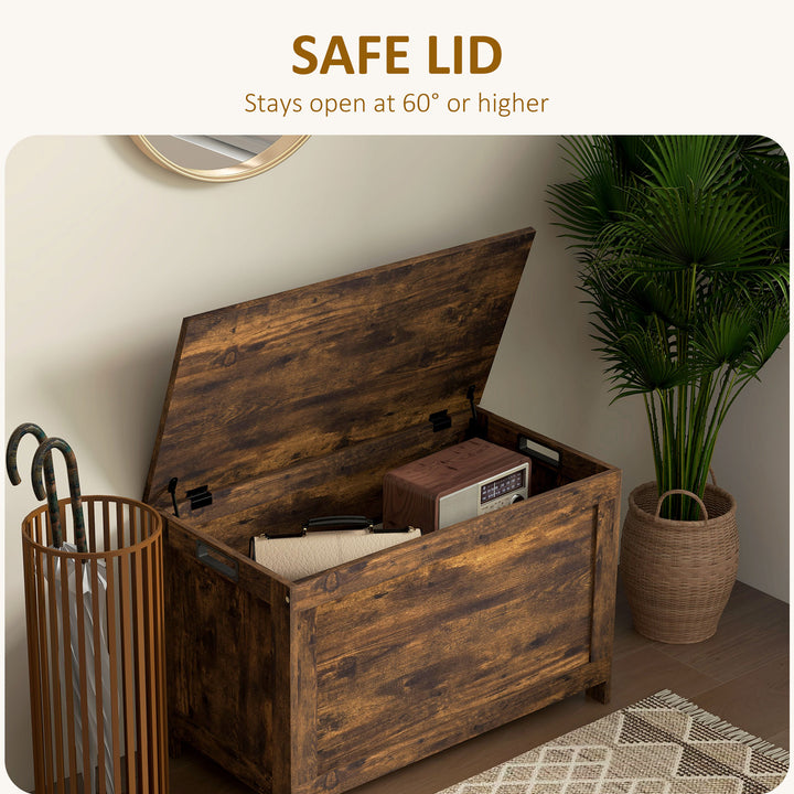 Storage Chest, Modern Storage Trunk with 2 Safety Hinges and Cut-out Handles, Wooden Toy Box for Living Room, Entryway, 76 x 40 x 48 cm, Rustic Brown