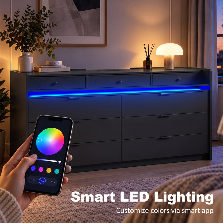 Chest of Drawers for Bedroom with LED Light &amp; Charging Station, 9 - view 4