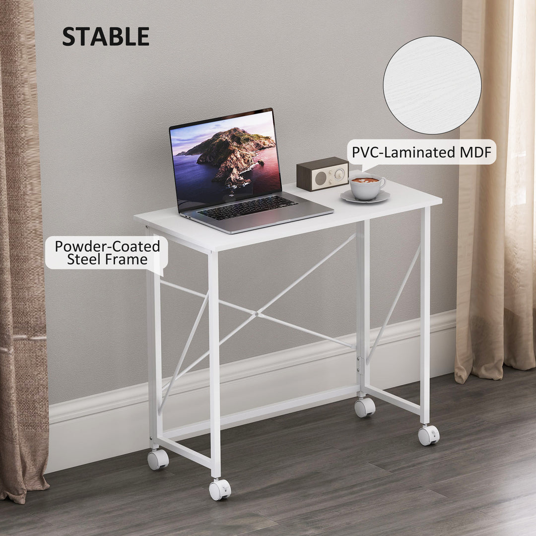 80 cm Folding Desk on Wheels - White