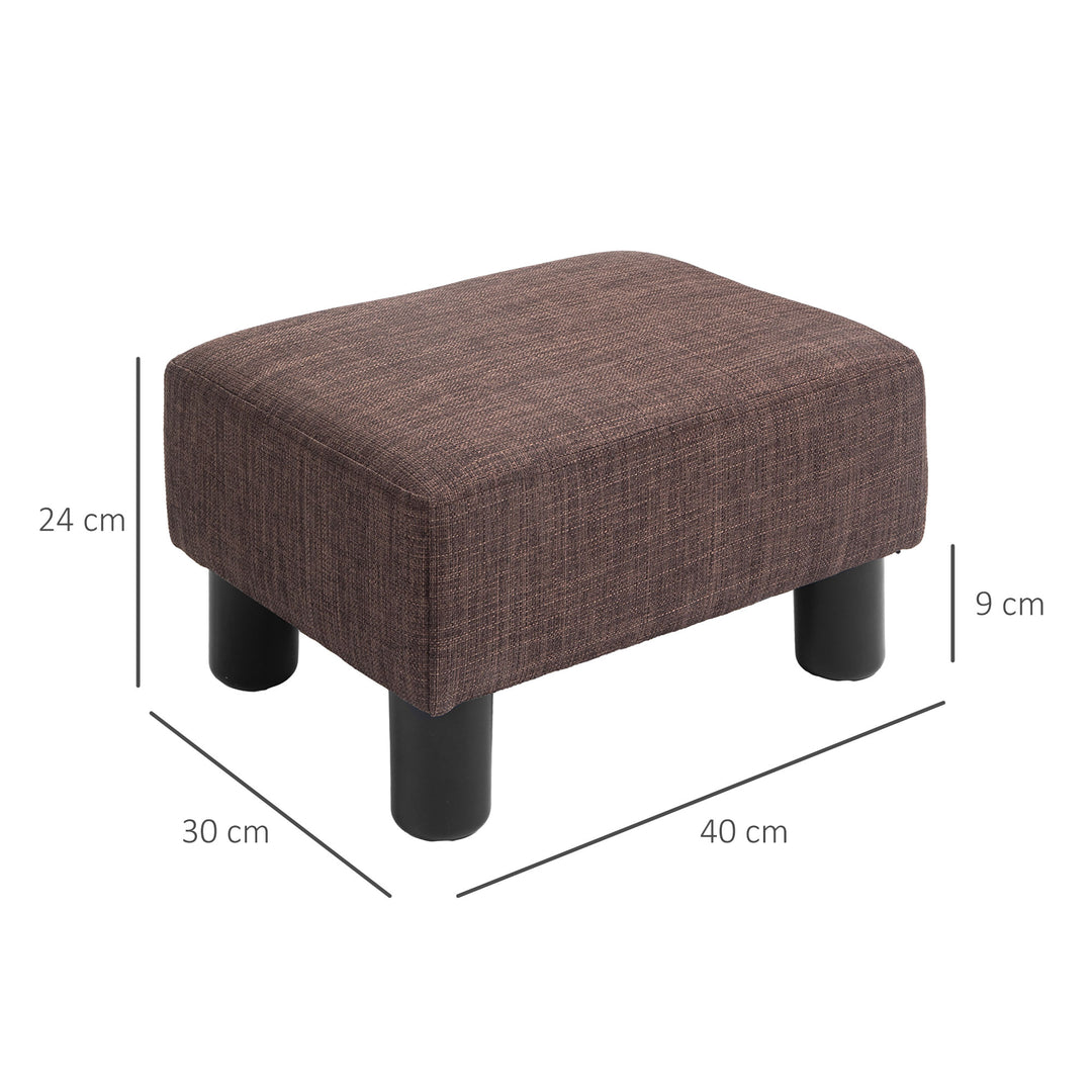 HOMCOM Compact Linen Fabric Ottoman, Modern Footstool Cube with Durable Plastic Legs, Living Room, Brown | Aosom UK