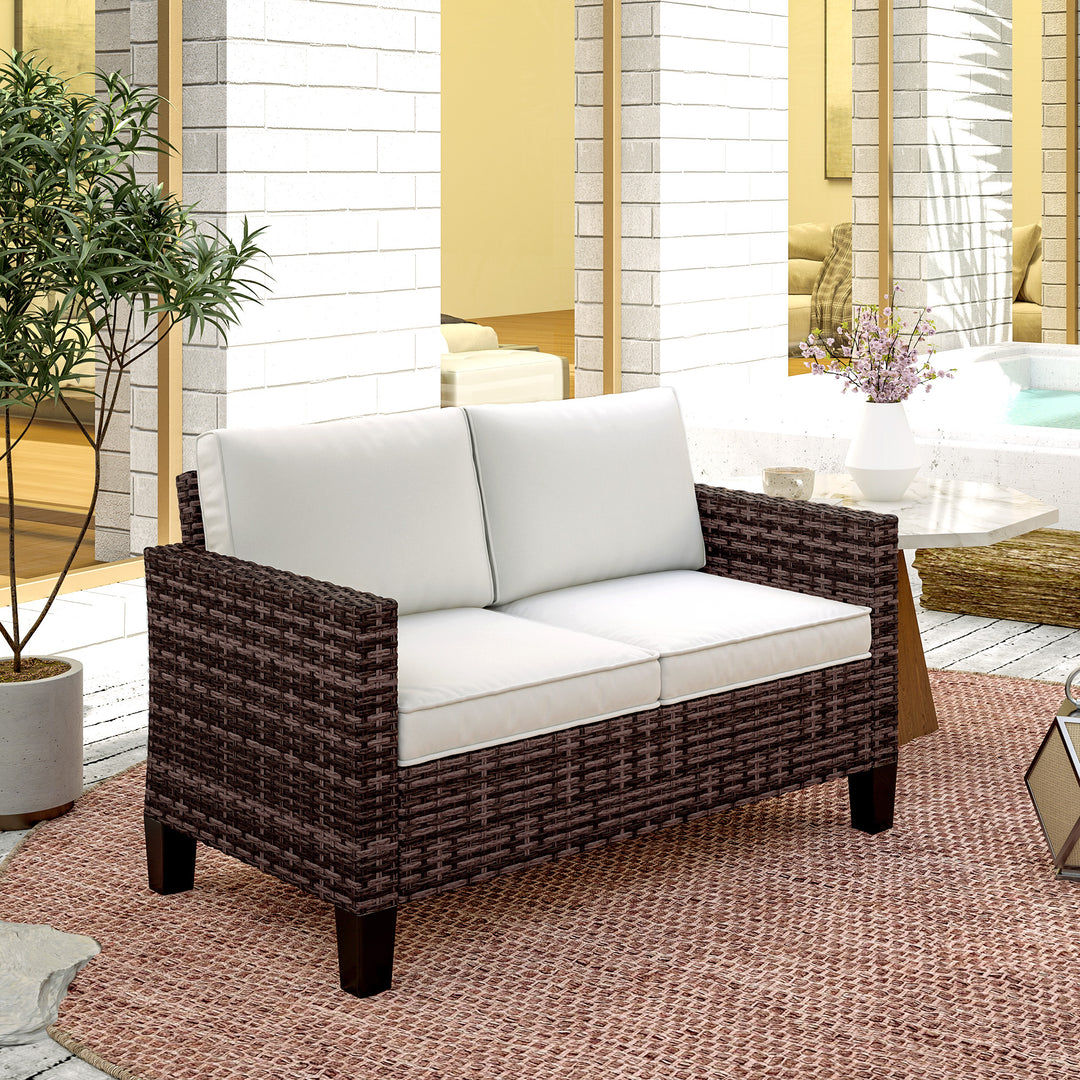 Two-Seater Rattan Outdoor Sofa - Brown