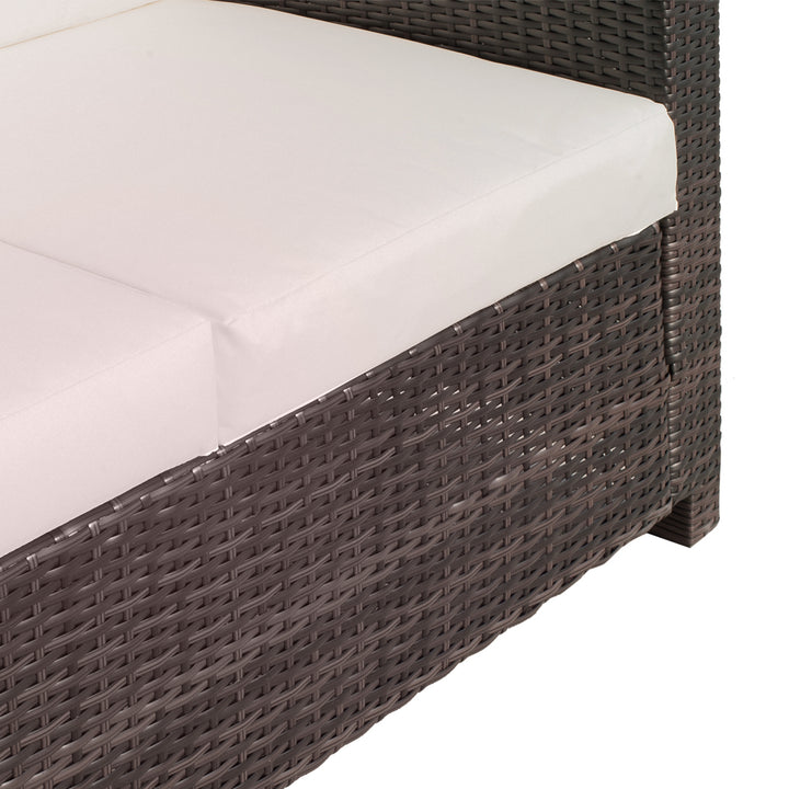 Rattan Sofa, 2 Seater Garden Furniture with Soft Padded Cushion and Armrests, Wicker Garden Loveseat for Patio, Mixed Brown