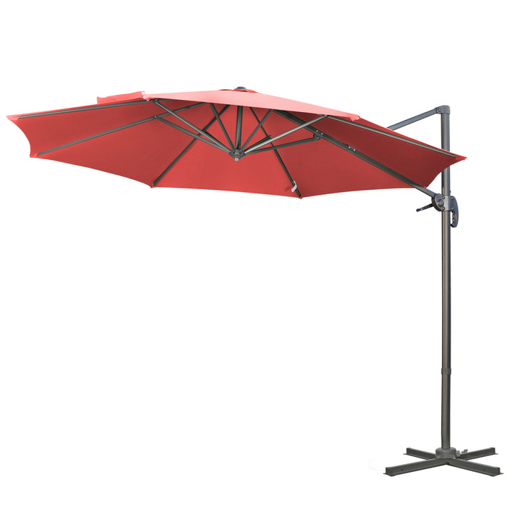 Outsunny 3 x 3(m) Cantilever Parasol with Cross Base Crank Handle - Wine Red | Aosom UK