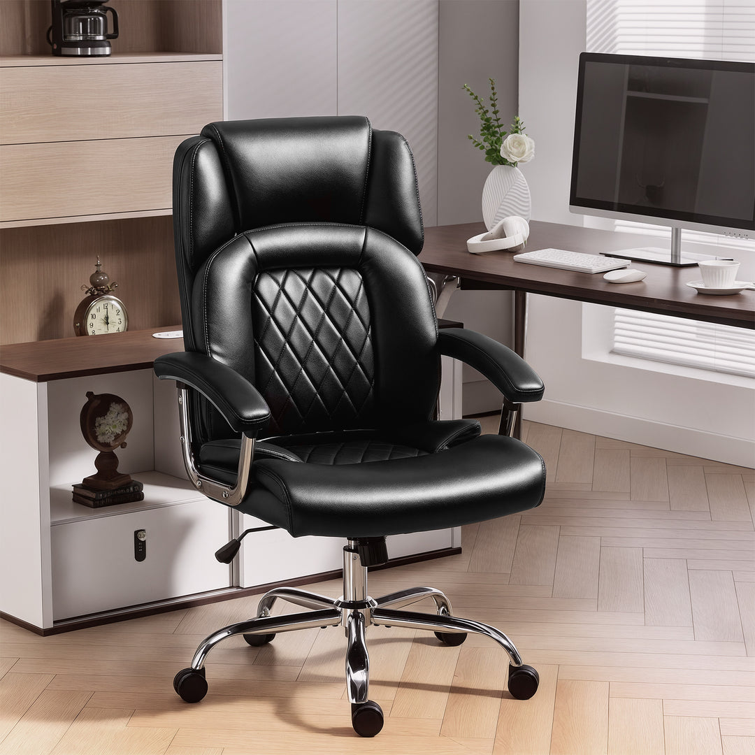 Big and Tall Office Chair 180kg with Spring Cushion, PU Leather - Blac