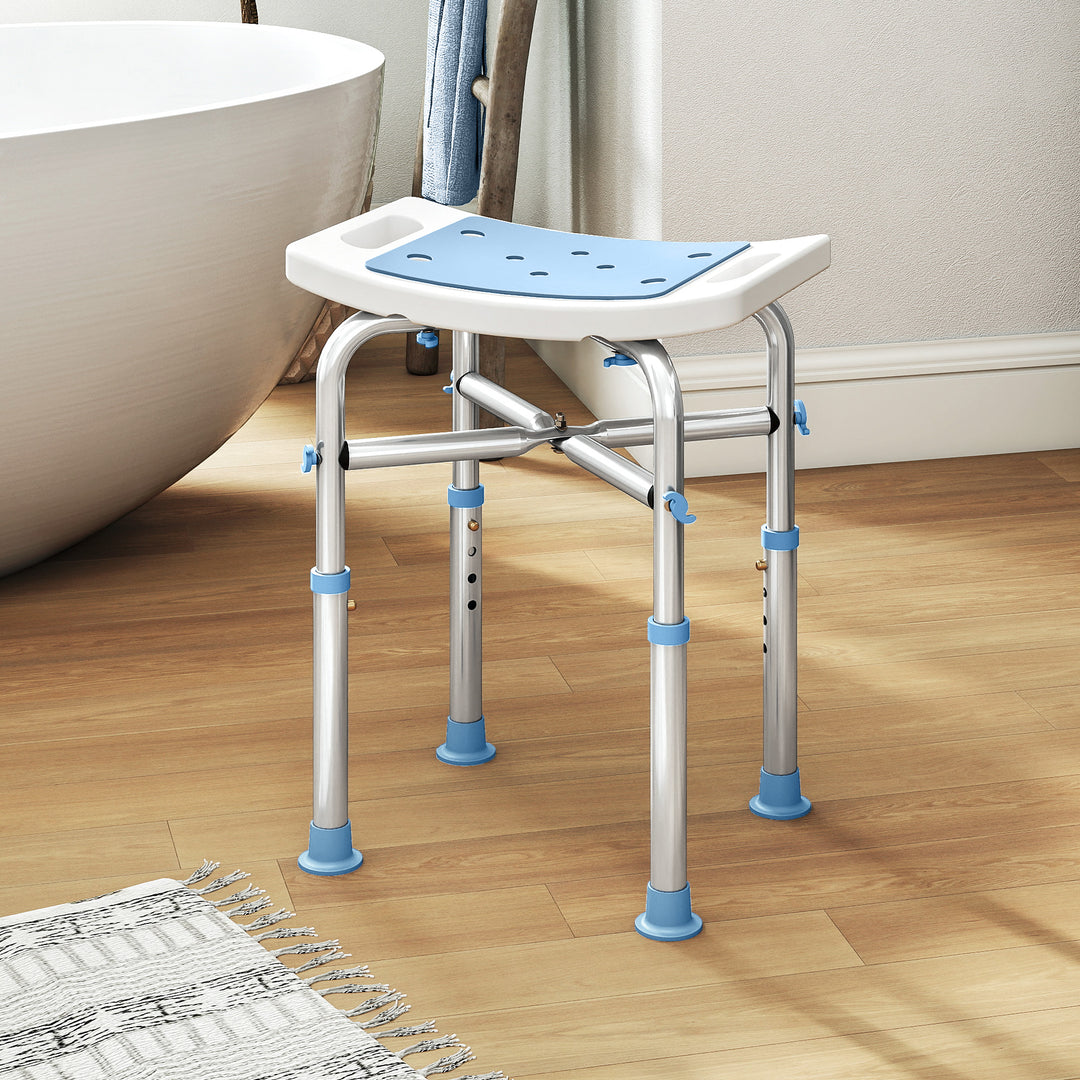 HOMCOM 44-51.5cm Aluminium Frame Shower/Bath Stool - Light Blue