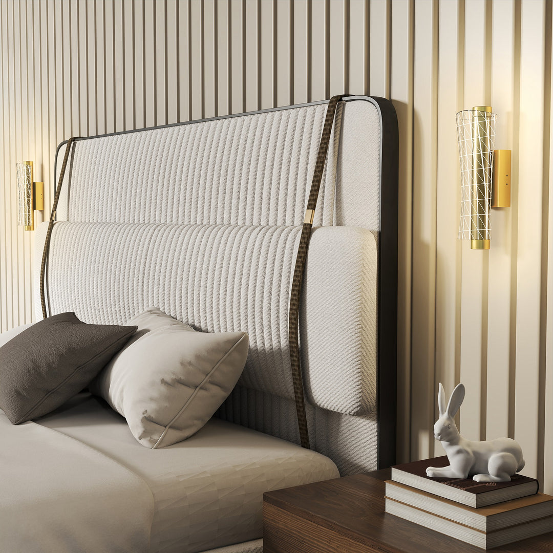 Led Wall Lamp 2 Pack, 9W Modern Indoor Geometric Mesh Wall Light, Colour Temperature Adjustable 3000K/4000K/6500K for Bedroom, Living Room, Hallway, Stairs, Gold Tone
