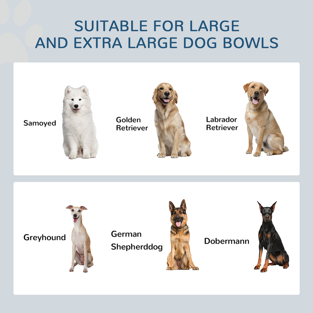 Raised Dog Bowls w/ Slow Feeder Mat, Storage Cabinet, Three Stainless Steel Bowls, Semi Auto Dispenser Function, White