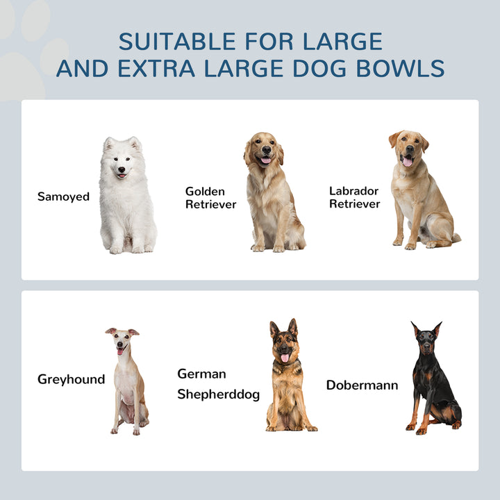 Raised Dog Bowls w/ Slow Feeder Mat, Storage Cabinet, Three Stainless Steel Bowls, Semi Auto Dispenser Function, White