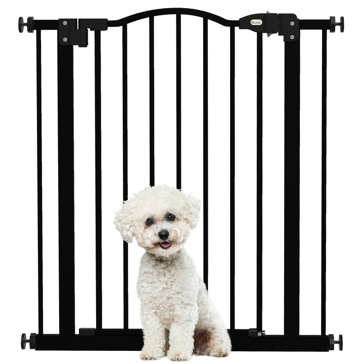 PawHut Metal 74-80cm Adjustable Pet Gate Safety Barrier w/ Auto-Close Door Black | Aosom UK