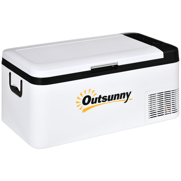 Outsunny 12V Car Refrigerator w/ LED Light & Foldable Handles, 18L Portable Compressor Cooler, Fridge Freezer for Campervan RV Boat Travel | Aosom UK