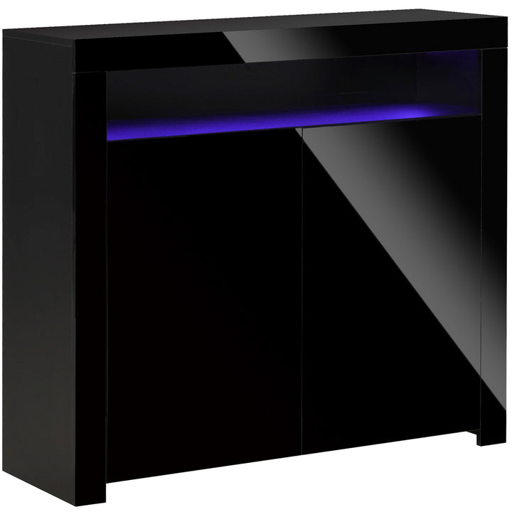 MCL LED Storage Cabinet, Cupboard with High Gloss Front and RGB Lighting, Modern Sideboard for Entryway, Dining Area, Living Room, Black