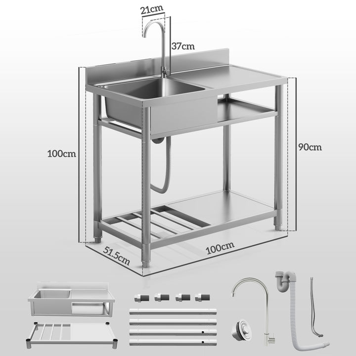 Outdoor Stainless Steel Kitchen Sink, Freestanding Sink Single Bowl wi