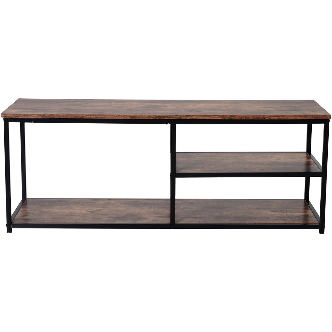TV Unit for 55 inch TVs, Industrial TV Table with 2 Storage Shelves and Metal Frame, Entertainment Unit For living Room, Rustic Brown