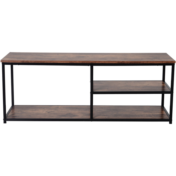 TV Unit for 55 inch TVs, Industrial TV Table with 2 Storage Shelves and Metal Frame, Entertainment Unit For living Room, Rustic Brown