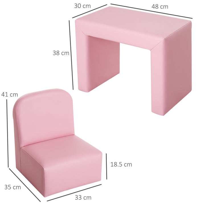 HOMCOM 2 In 1 Toddler Sofa Chair, 48 x 44 x 41 cm, for Game Relax Playroom, Pink | Aosom UK