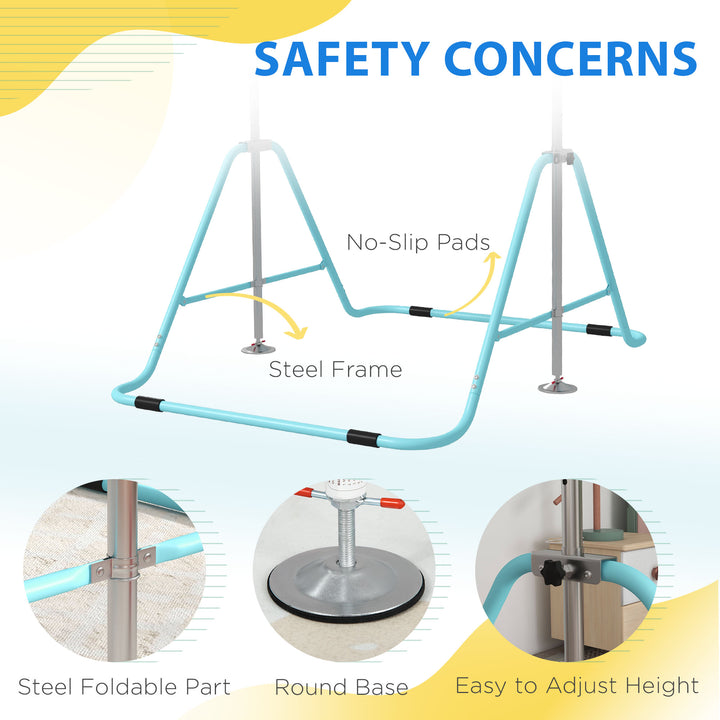 Kids Gymnastic Bar, with Adjustable Height, Foldable Horizontal Bars - Light Blue