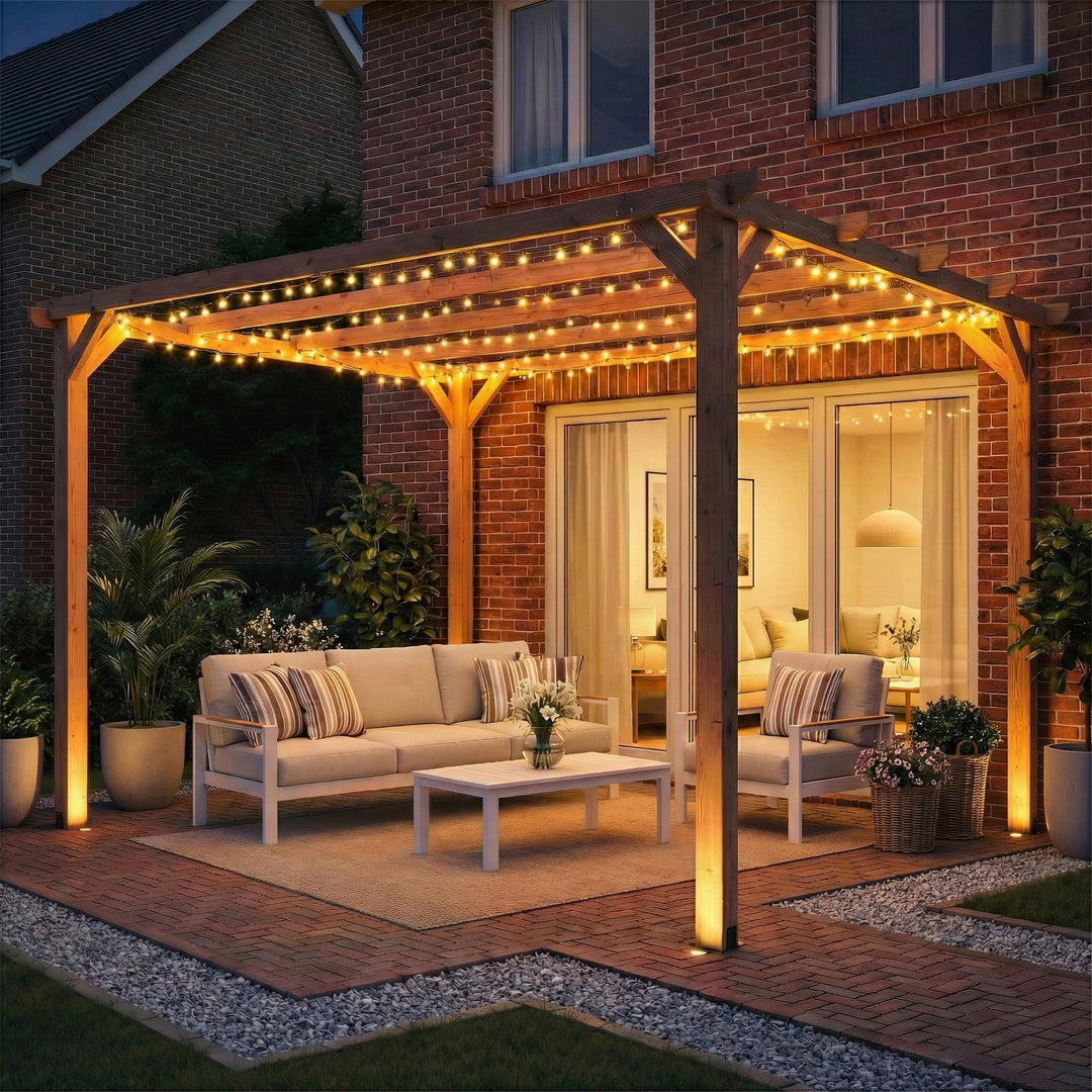 3 x 3 m Wooden Pergola Kit, Garden Pergola Gazebo Grape Trellis with Triangle Supports, 5 Beams