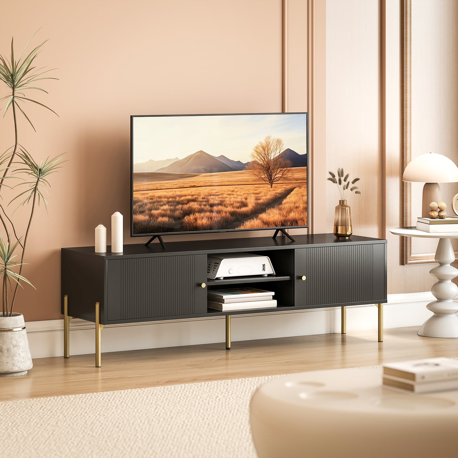 TV Stand for TVs up to 65", Entertainment Center with 2 Open Shelves, 
