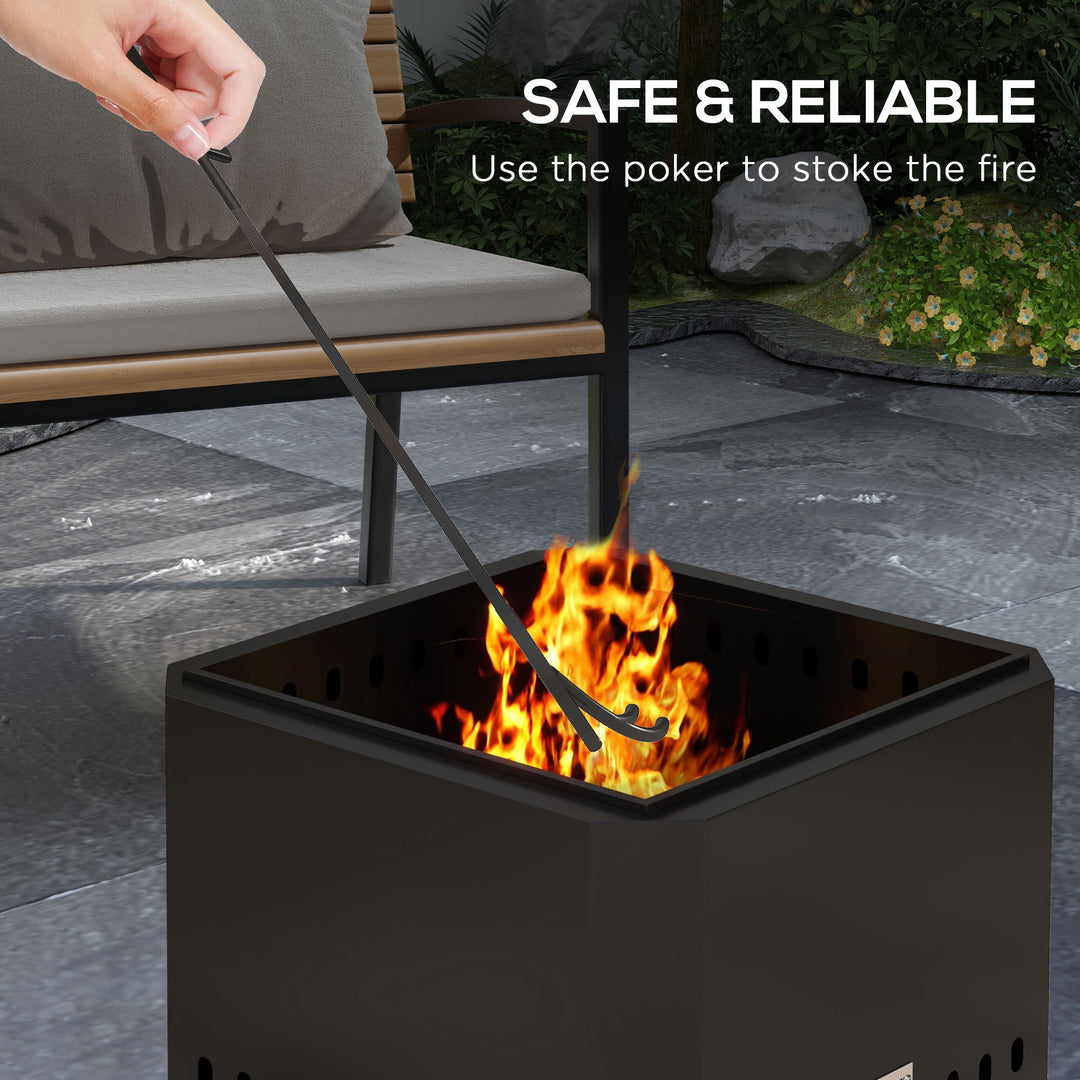 Smokeless Fire Pit, 48 cm Portable Wood Burning Firepit, Square Metal 
