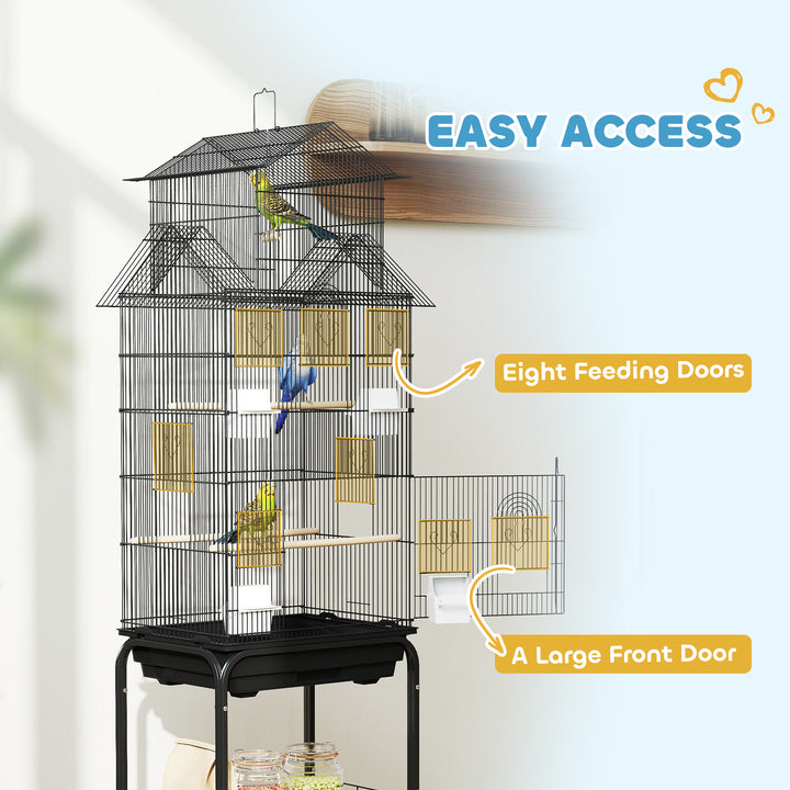 Metal Bird Cage with Plastic Swing, Perch, Food Container, Tray, Handle, for Finches, Canaries, Budgies, 43 x 32.5 x 163