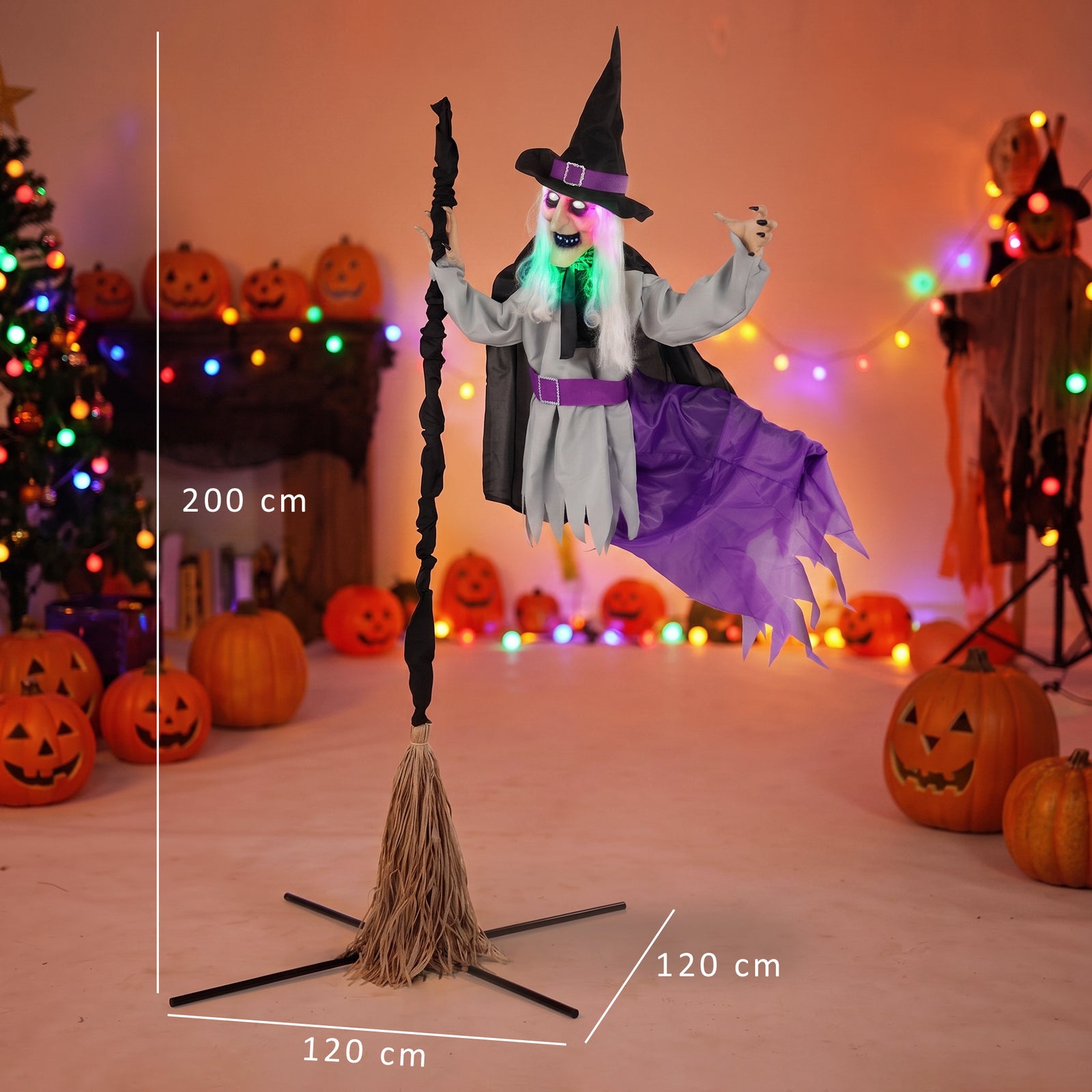 200cm Life Size Animated Flying Witch Halloween Decorations Outdoor In