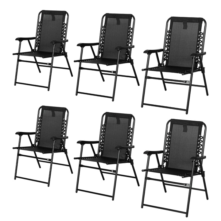 Outsunny 6 Pcs Patio Folding Chair Set, Outdoor Portable Loungers for Camping Pool Beach Deck, Lawn w/ Armrest Steel Frame Black | Aosom UK